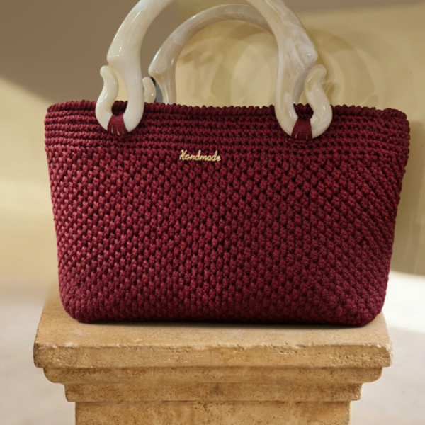 Borsa Tote Tessuta "Maraschino" con Manici in Resina