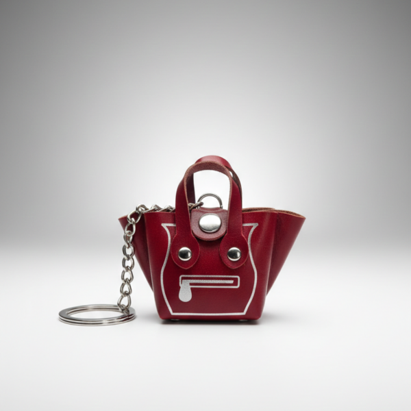 Portachiavi Pratiko a Forma di Mini-Bag in Pelle Rossa con Dettagli Silver
