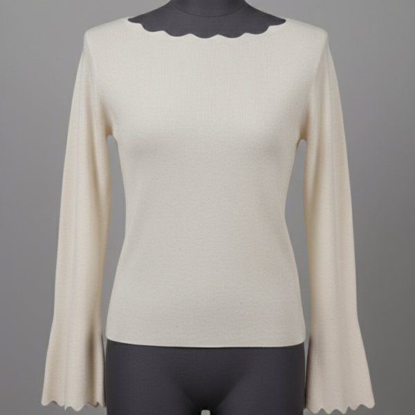 Attic and Barn – Maglia Panna Lurex con Scollo a Barchetta e Maniche a Campana