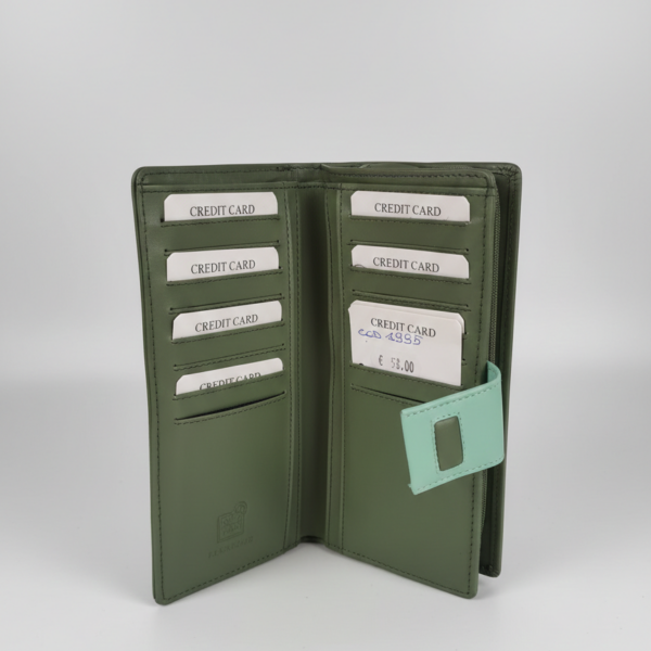 Pratiko – Portafogli Verticale Multivani in Verde Bosco con Chiusura a Contrasto