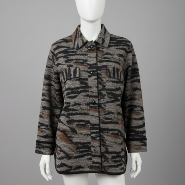 Carla Ferroni – Giacca in Maglia Jacquard Animalier con Profili a Contrasto