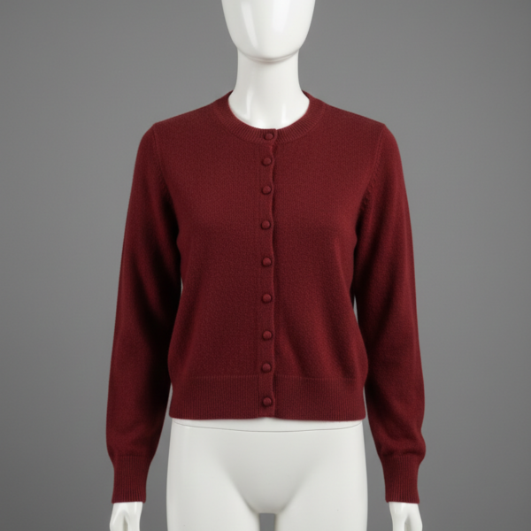 Cardigan Girocollo Rosso Ruggine con Bottoni Ricoperti