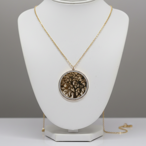 Collana con Pendente Circolare "Albero della Vita" in Finitura Oro
