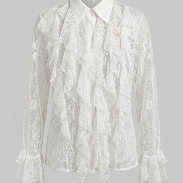 Camicia Pizzo con Voulant Bianca