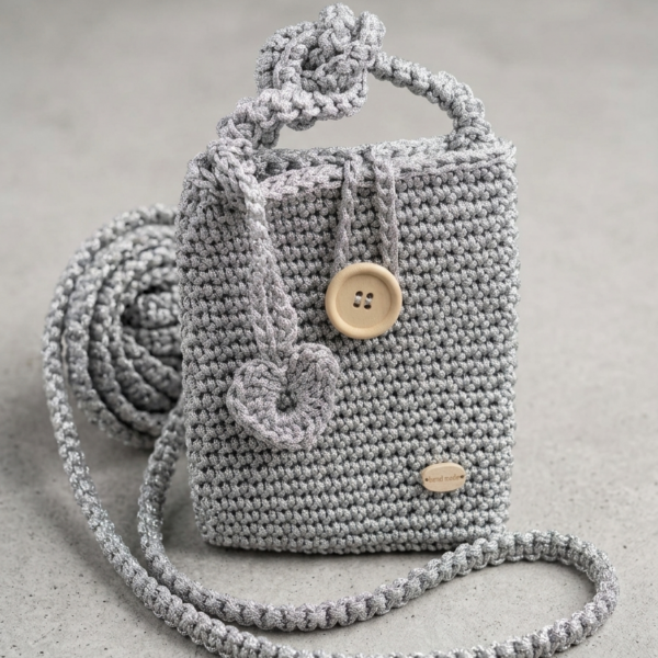 Porta Cellulare in Crochet – Collezione Manu&Sara (Grigio Melange)